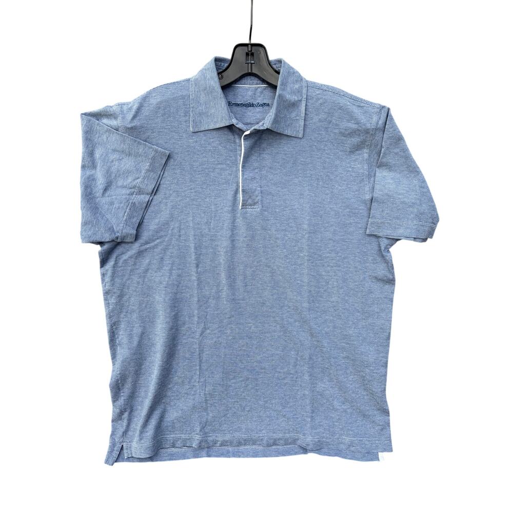 Ermenegildo Zegna Luxury Short Sleeved Polo in Heathered Blue Men’s Medium